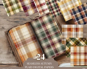 Seamless Cozy Plaid Digital Paper Pack, Fall Tartan Scrapbook Backgrounds, Cozy 12x12 Printable Papers, Instant Download JPG