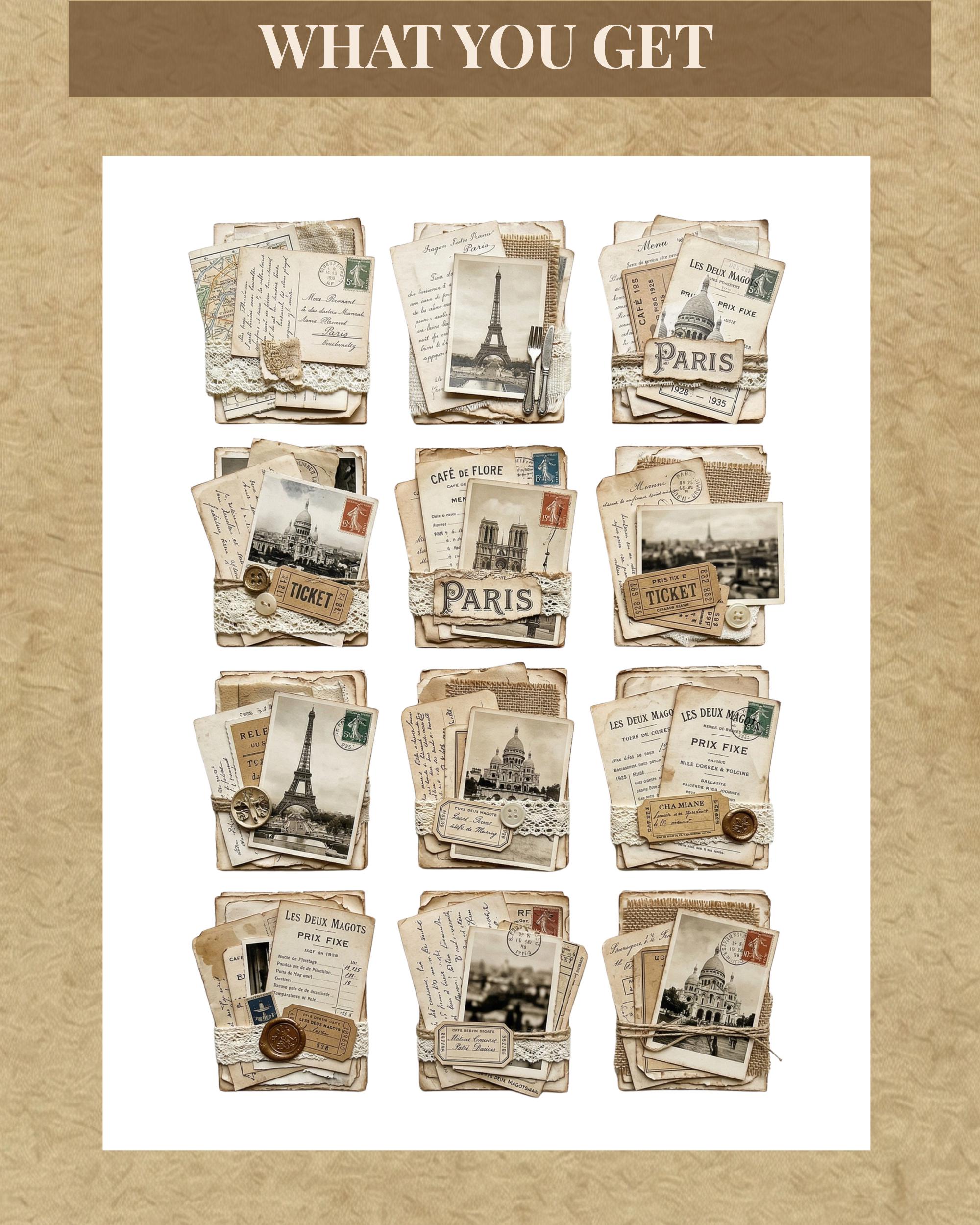 Vintage Junk Journal Snippet Clusters Bundle, Shabby Chic, Paris ...