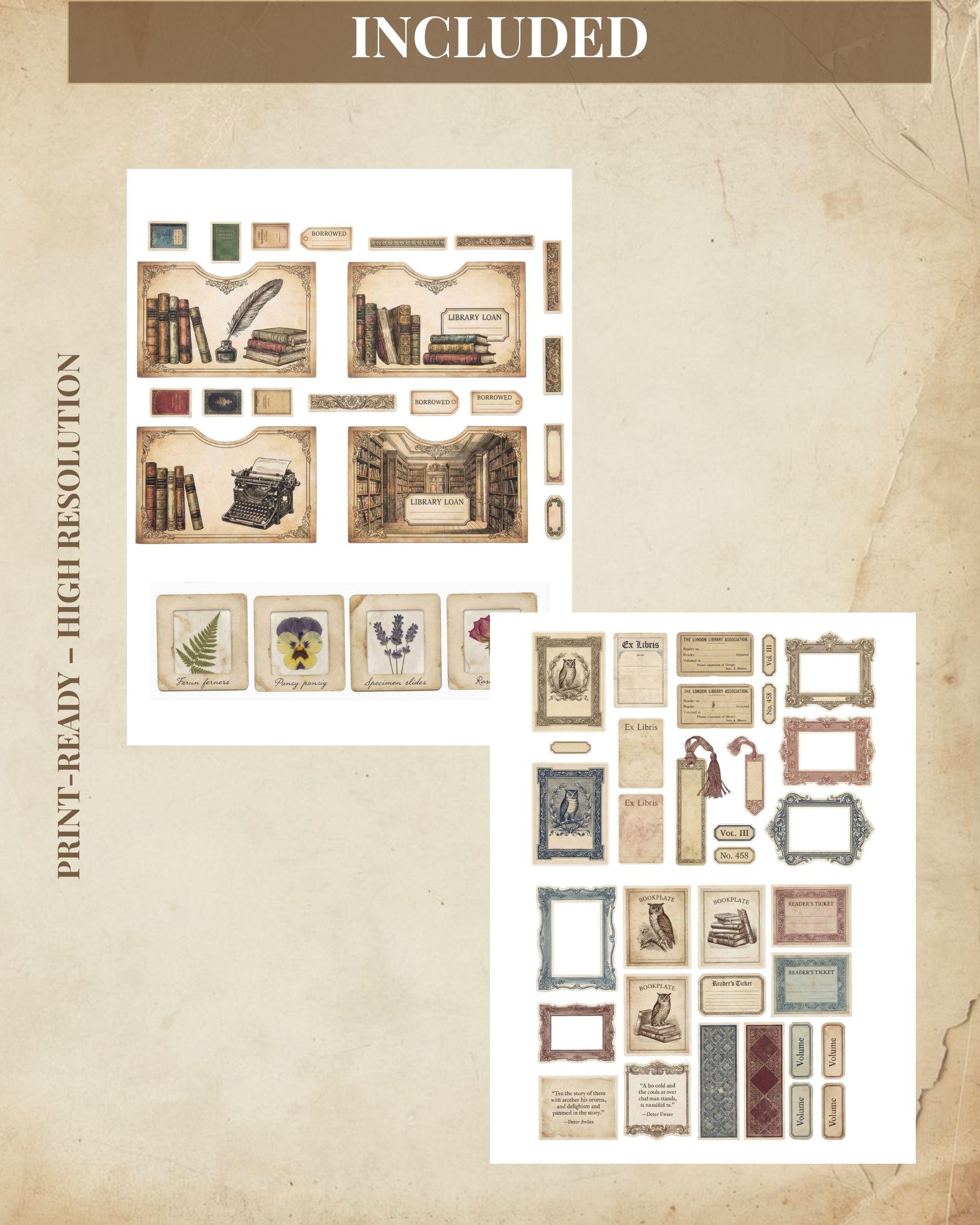 Vintage Library Junk Journal Kit, Dark Academia Digital Paper ...