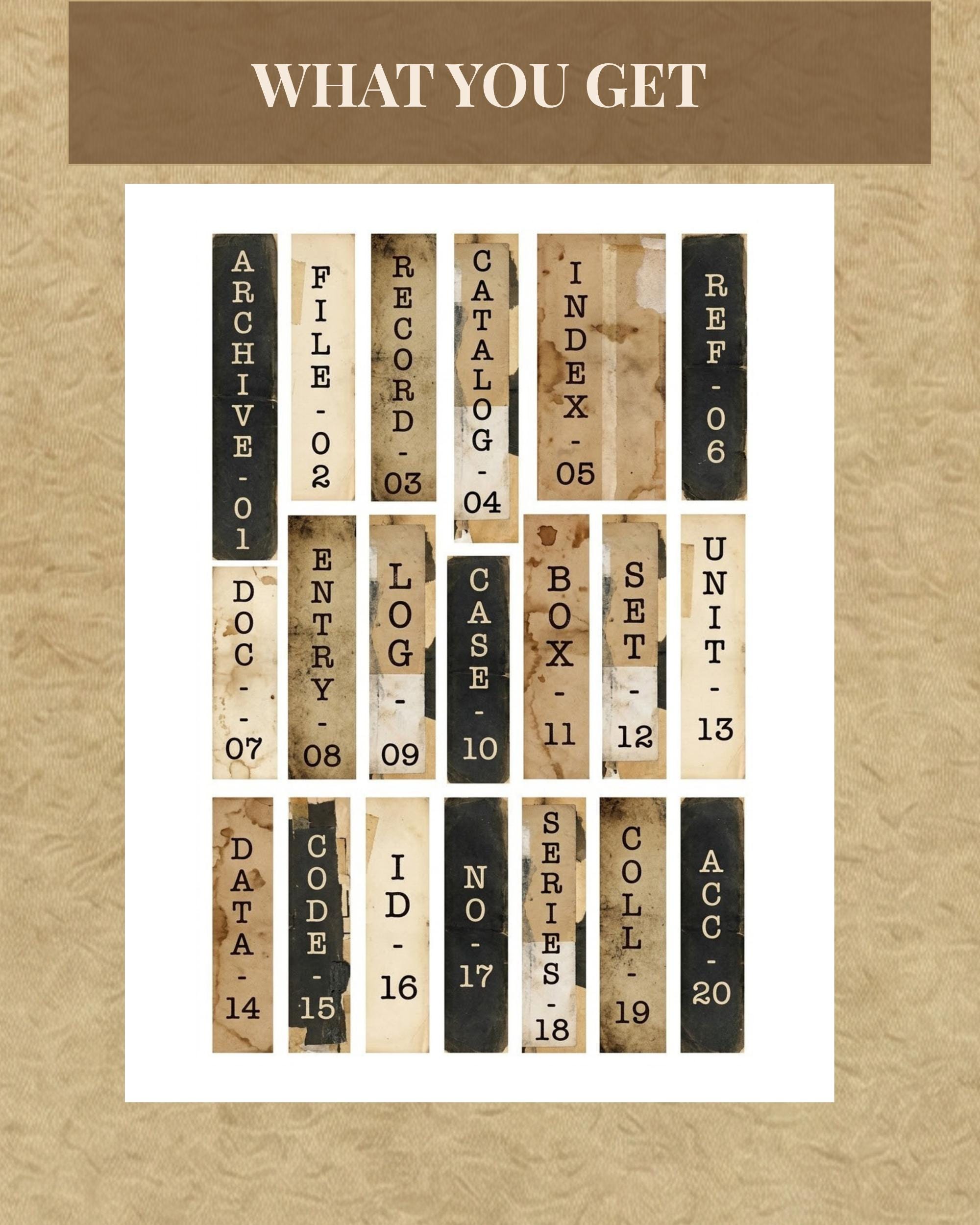 Vintage Archive Labels, Vertical Grunge Strips, Junk Journal Labels ...
