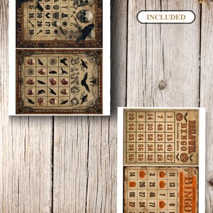Puede incluir: Un conjunto de cuatro tarjetas de bingo de Halloween rectangulares con gr&aacute;ficos de estilo vintage. Los dise&ntilde;os incluyen ilustraciones de calaveras, cuervos, ara&ntilde;as y calabazas, con el texto BINGO, HALLOWEEN CARDS y CARNIVAL HALLOWEEN BENT BEAFOR CHILLIKIDS.