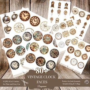Más de 80 PNG de esferas de reloj vintage para diarios basura, scrapbooking steampunk y hojas de collage efímeras imprimibles