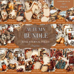 Autumn Junk Journal Kit - 250+ Pages Fall Digital Paper, Vintage Ephemera, Printable Scrapbooking, Thanksgiving Craft Bundle