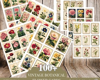 Vintage Flower Ephemera Printable, Botanical Cards for Junk Journals, Scrapbooking Supplies, Collage Sheets, Instant Download