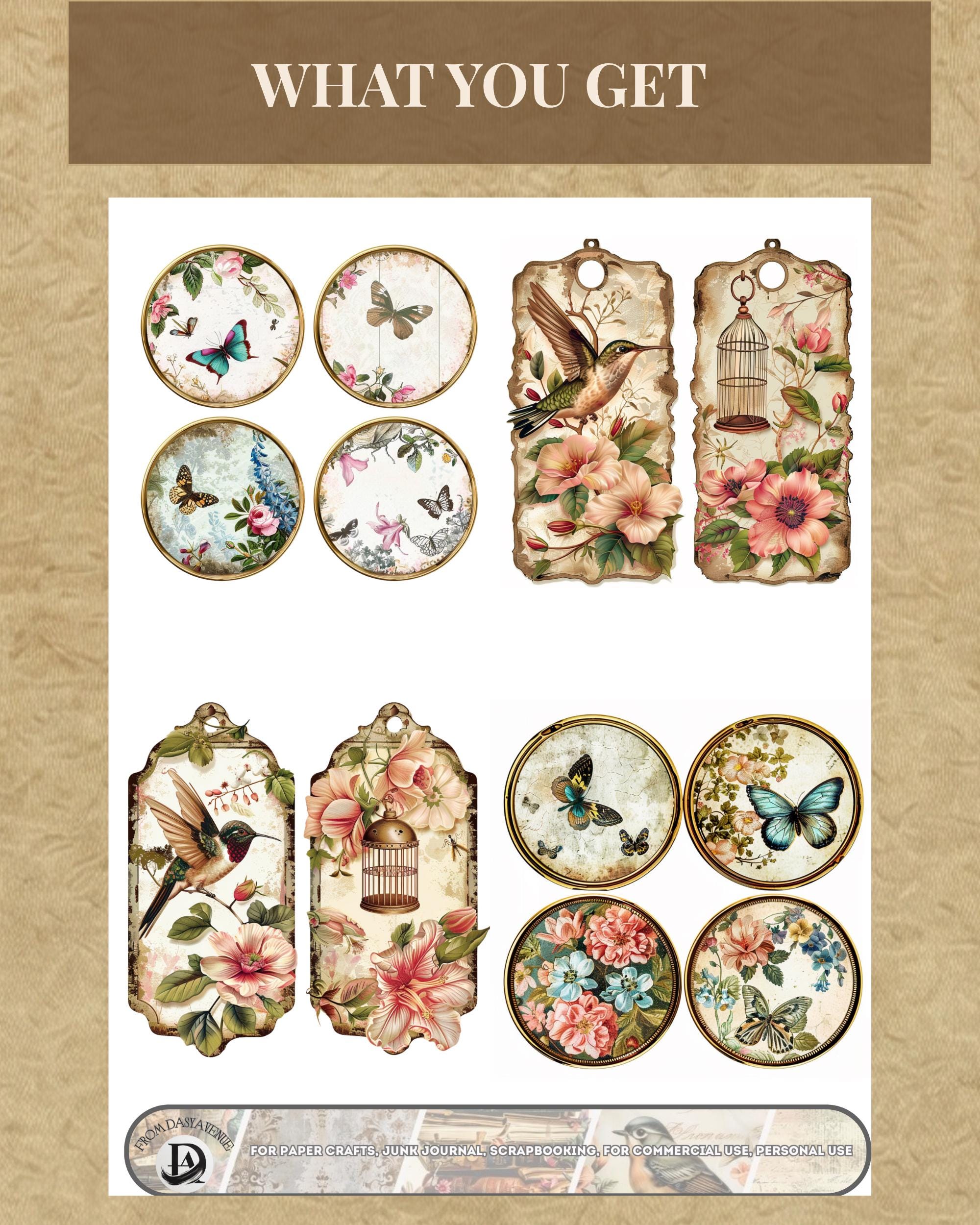 Vintage Ephemera Set Printable, Junk Journal Kit With Tags, Labels ...