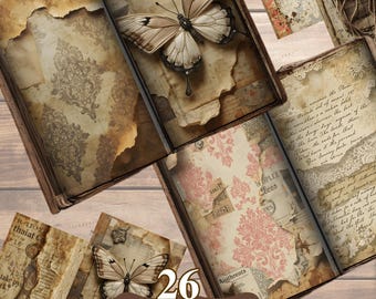 Vintage Damaged Paper Junk Journal Pages | Distressed Grunge Collage Sheets | Antique Ephemera Printable Backgrounds