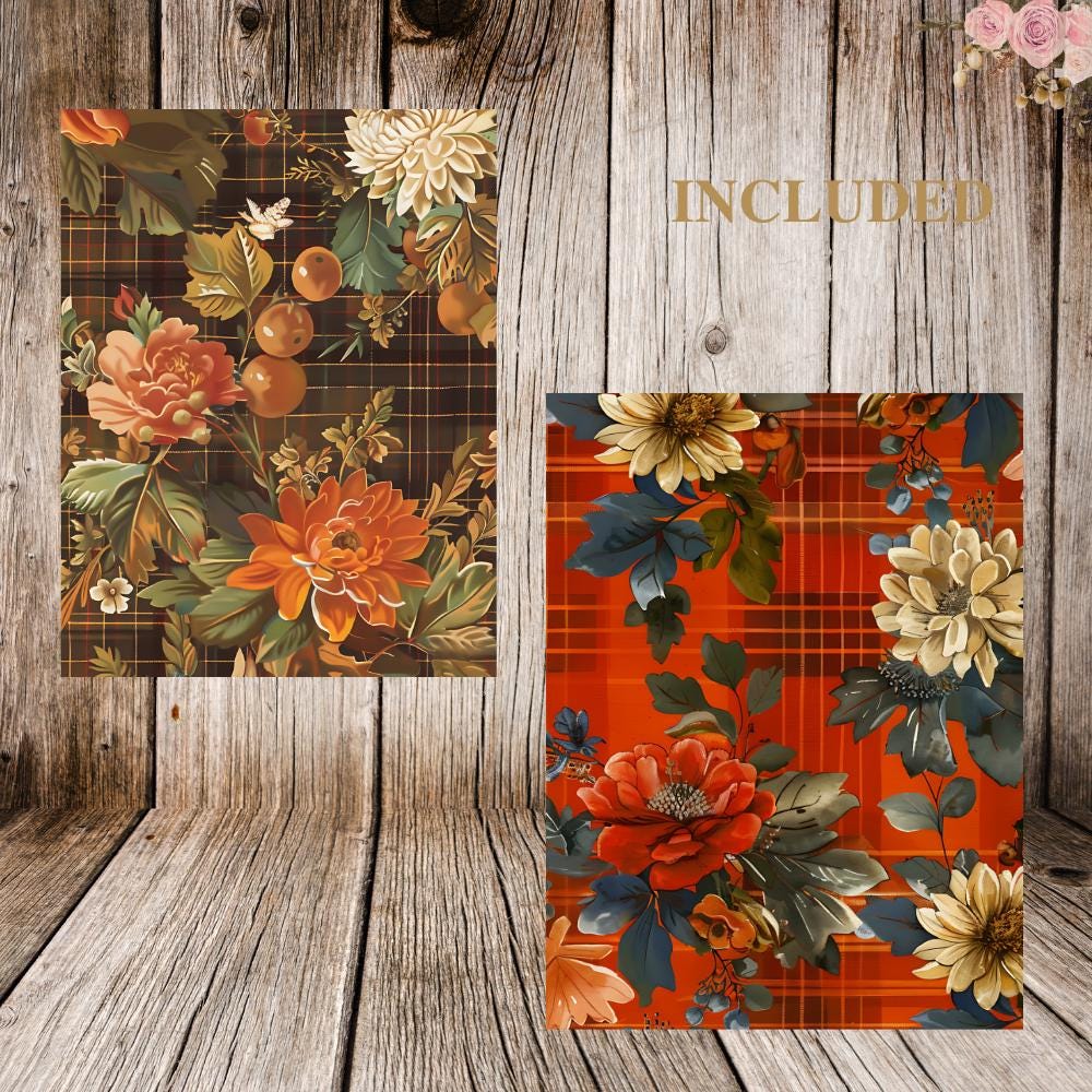 Fall Floral Plaid Junk Journal Pack | 28 Rustic Autumn Digital Papers ...