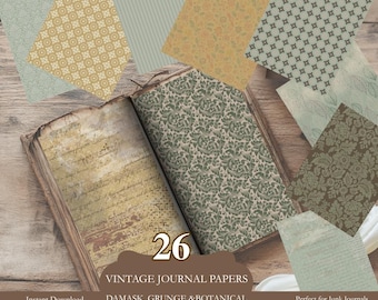 26 Vintage Digital Papers – Printable Damask & Grunge Journal Pages for Junk Journals, Scrapbooking - Collage, 8.5x11 JPG Download