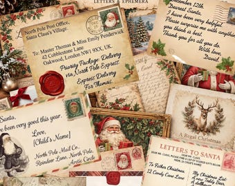 Letters to Santa Printable | Vintage Christmas Ephemera, Junk Journal Pages, Holiday Postcards & Envelopes, Scrapbooking Paper