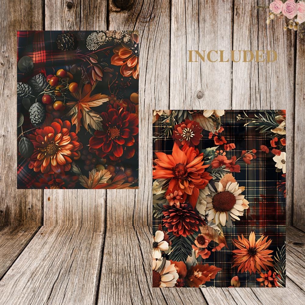 Fall Floral Plaid Junk Journal Pack | 28 Rustic Autumn Digital Papers ...