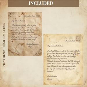 May include: Two antique-style letters with handwritten text. The left letter is dated December 2nd, 1883, addressed to Ivan, and signed Anya. The right letter is dated August 2nd, 1896, addressed to Andrei, and signed Elena. The letters are on aged paper.