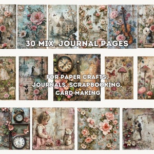 30 páginas de diario vintage mixtas, kit de diario basura, imprimible de diario basura, papel para decoupage, papel para álbum de recortes, manualidades de papel digital/