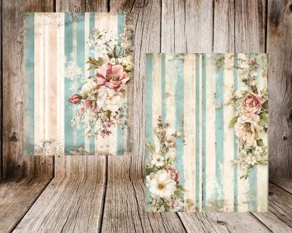 Shabby Chic Junk Journal Pages | Vintage Floral Printable Papers | Blue ...