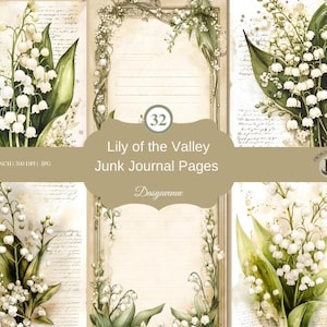 32 pages de journal indésirable du muguet - kit floral vintage imprimable, éphémères de scrapbooking, motifs de papeterie, 8,5 x 11 pouces JPG
