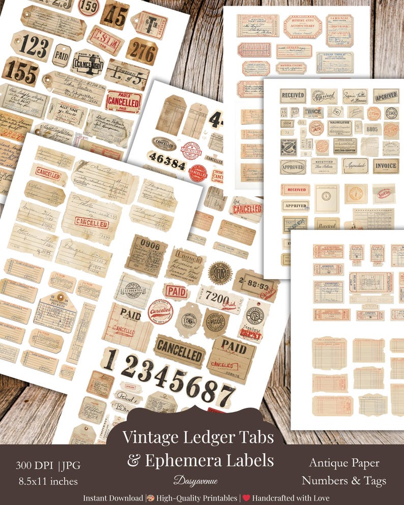 Vintage Ledger Snippets, Tabs & Ephemera Labels | Antique Paper Numbers ...
