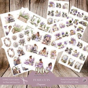 PNG Lavanda Fussy Cut - Ephemera Vintage Junk Journal - Adesivi stampabili per scrapbooking - Carta estetica Cottage Core, adesivo viola