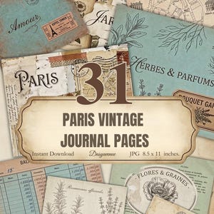 Paris Vintage Journal Pages Printable, French Ephemera Scrapbook Papers, Antique Writing Pages, Junk Journal Backgrounds Set