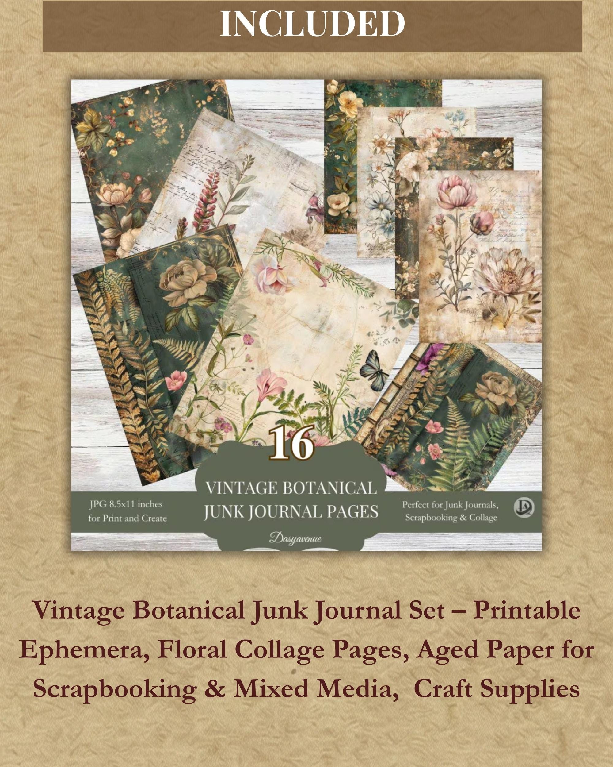 Botanical Garden Bundle 120 Pages Vintage Botanical Junk Journal Kit ...