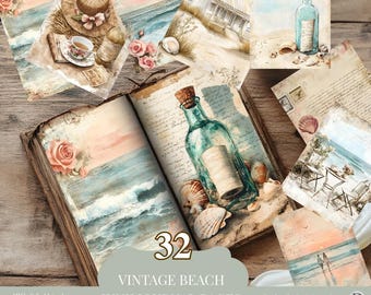 Vintage Strand Junk Journal Set - Flaschenpost Ephemera, Küsten Collage Sheets, Seaside Paper Pack, ästhetische Scrapbooking Drucke