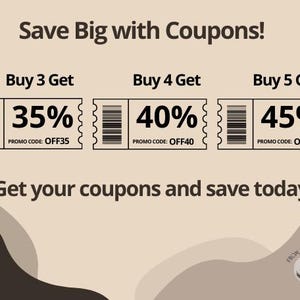 May include: A graphic with three coupons offering discounts on purchases. The first coupon offers 35% off with promo code OFF35, the second offers 40% off with promo code OFF40, and the third offers 45% off with promo code OFF45. The text "Save Big with Coupons!" and "Get your coupons and save today!" is also included.