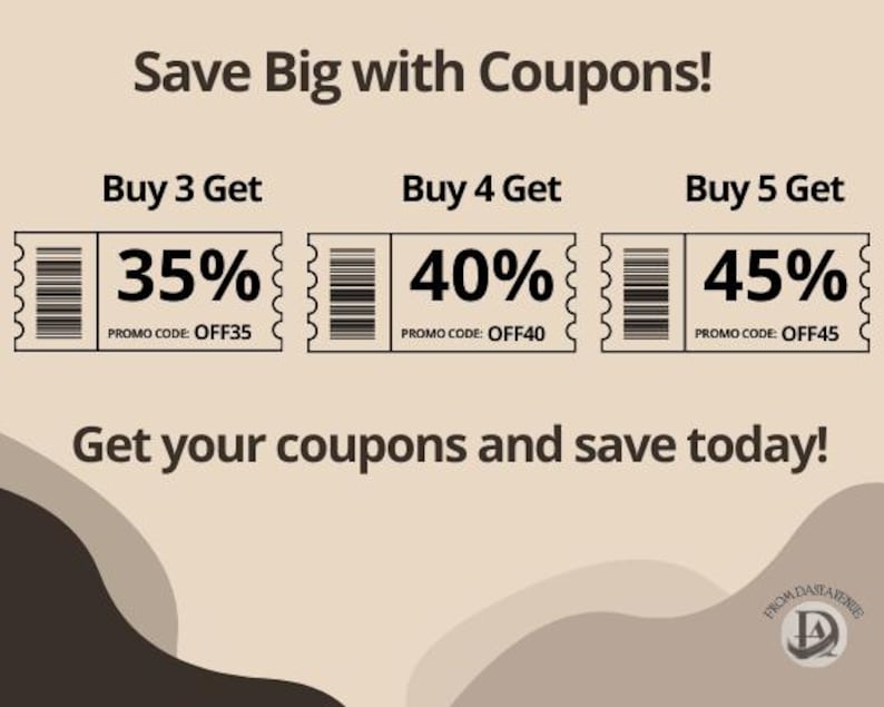 May include: A graphic with three coupons offering discounts on purchases. The first coupon offers 35% off with promo code OFF35, the second offers 40% off with promo code OFF40, and the third offers 45% off with promo code OFF45. The text "Save Big with Coupons!" and "Get your coupons and save today!" is also included.