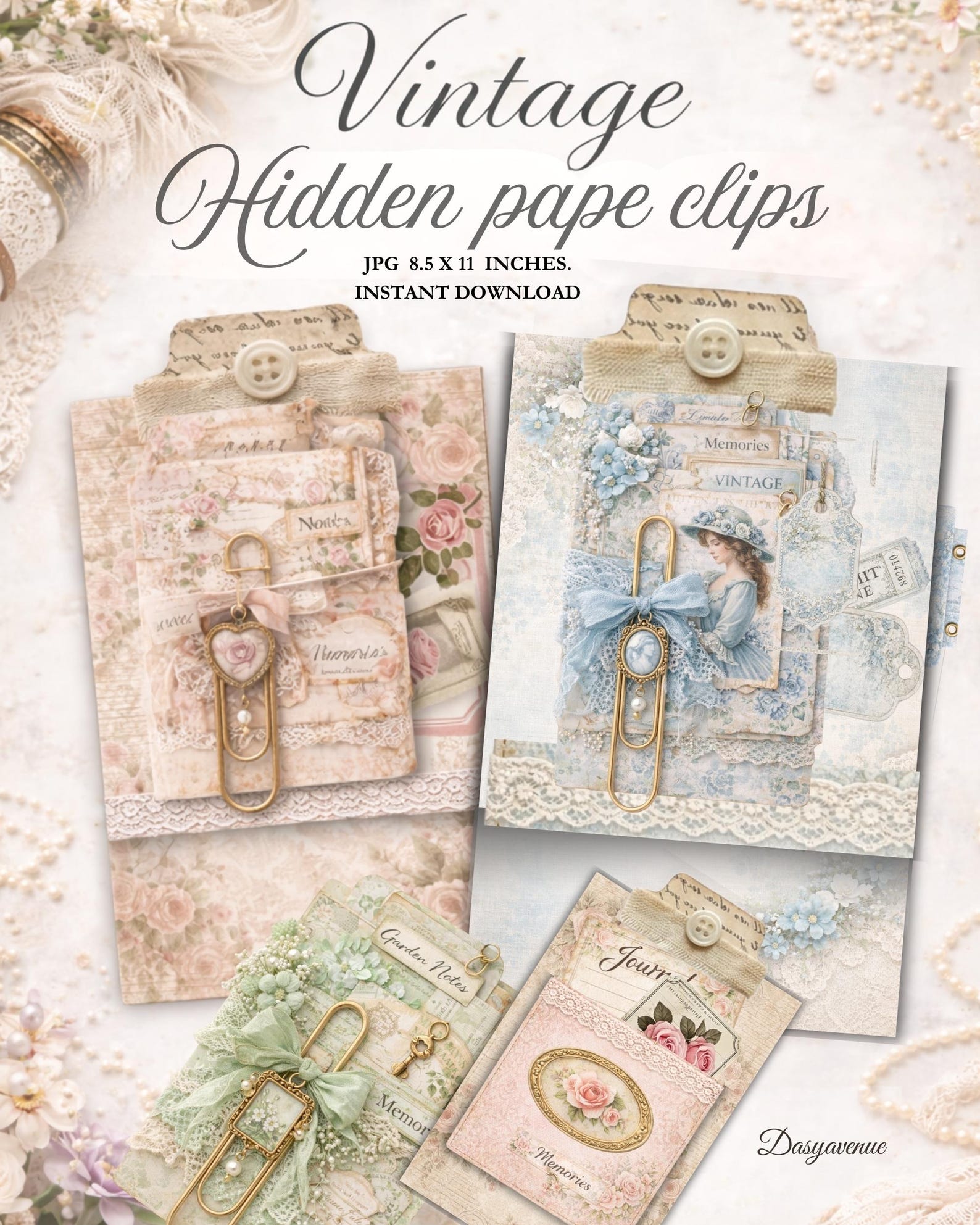 Vintage Hidden Paper Clips Shabby Chic Junk Journal Pages, Printable ...
