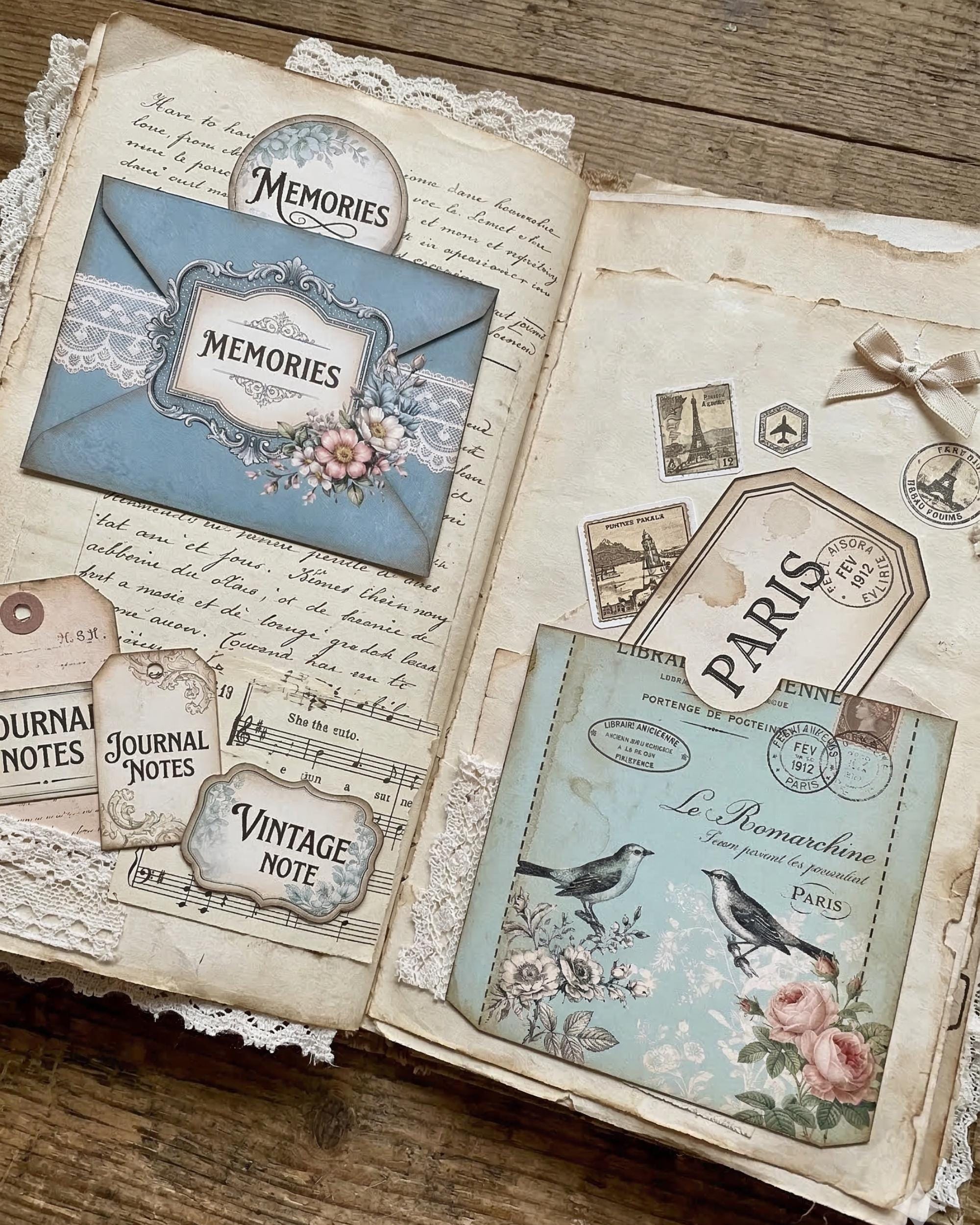 Vintage Journal Pocket & Tags Printable, Junk Journal Ephemera, French ...