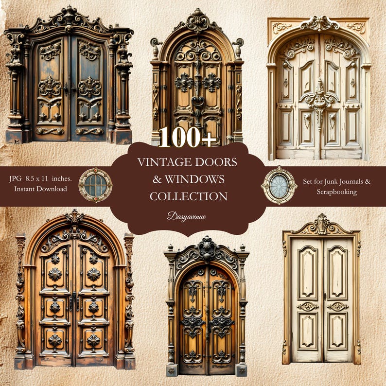 Vintage Doors Clipart, Printable Windows, Architectural Ephemera, Junk ...