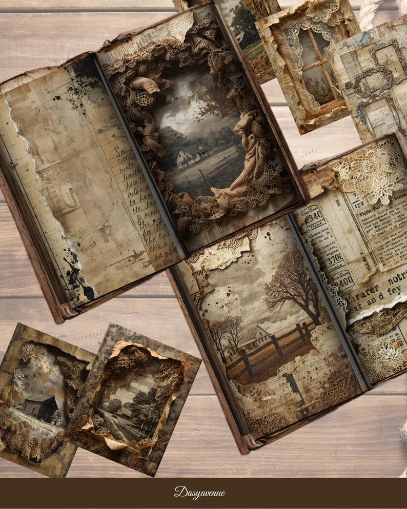 Rustic Grunge Farmhouse Junk Journal Pages | Distressed Wood Textures ...