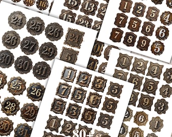 NUMBER COLLAGE TAGS 11 Designs 4 Sizes Vintage Junk Journal