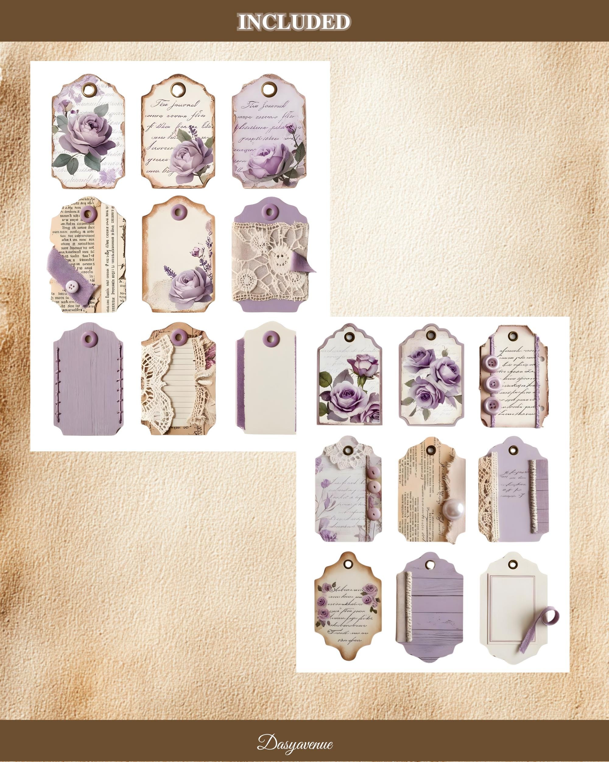 Vintage Purple Junk Journal Kit | Printable Labels, Tags, Tickets ...