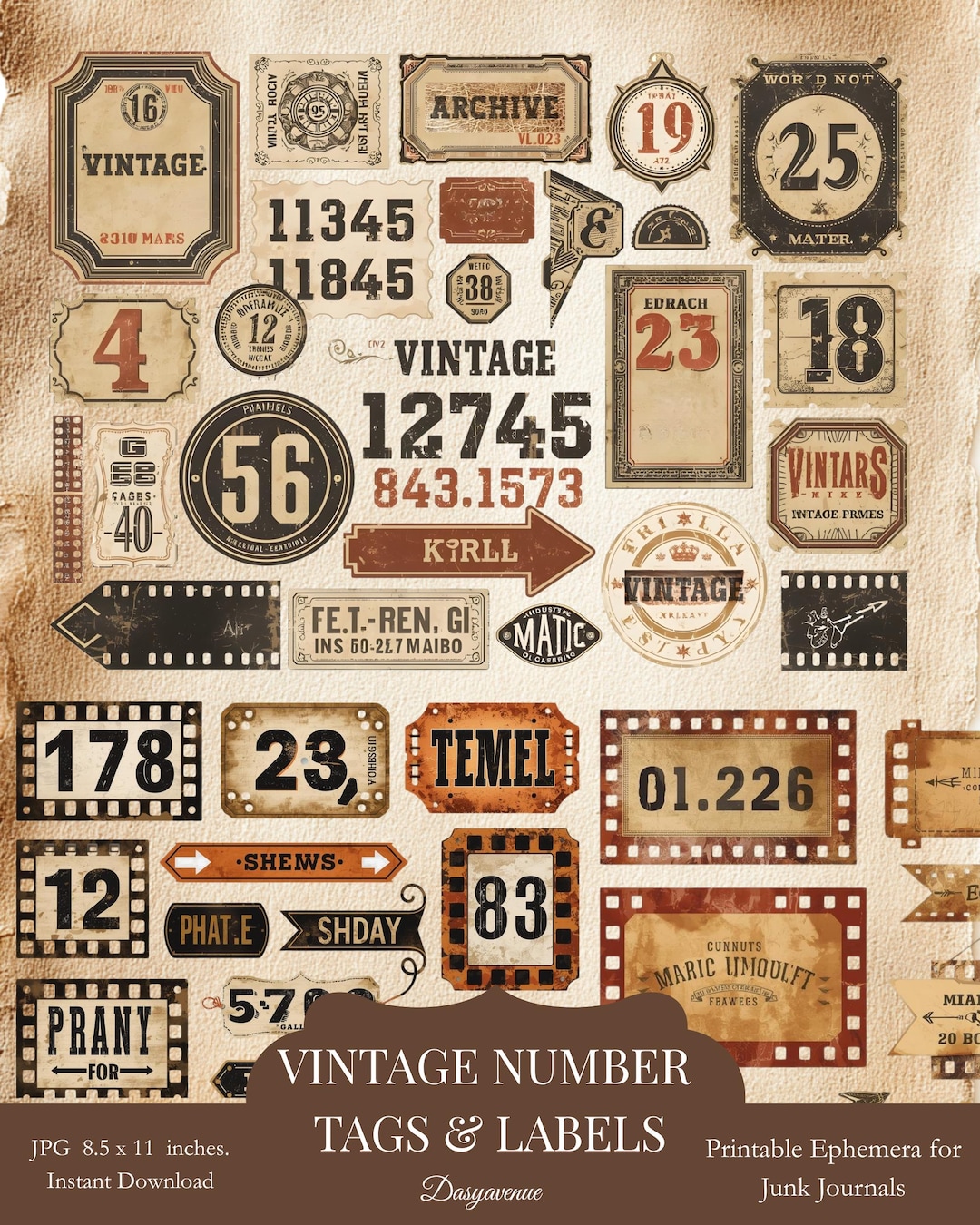 Vintage Number Tags & Labels Snippets | Printable Ephemera, Junk ...