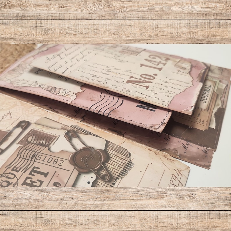 Flip Flap Folio Printable, Interactive Junk Journal Kit, Waterfall Cards, Vintage Ephemera, Hidden Pockets, Digital Download, Dusty rose image 3
