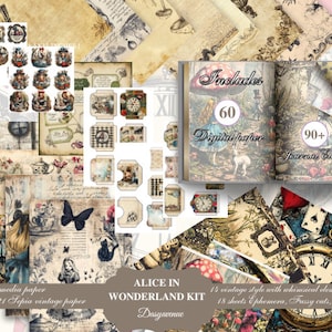 Kit de journal indésirable Alice au pays des merveilles, téléchargement numérique, pour votre bricolage, pages de scrapbooking, kit de journal indésirable, folio de journal indésirable