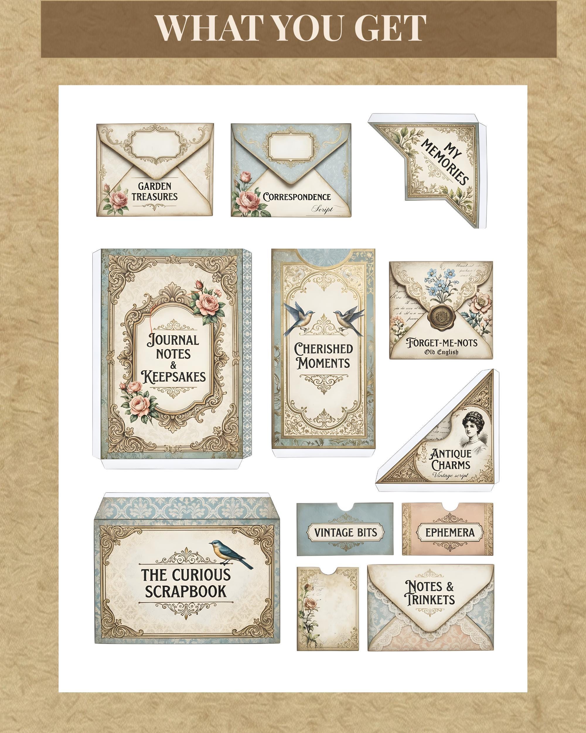 Vintage Journal Pocket & Tags Printable, Junk Journal Ephemera, French ...
