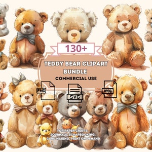 130+ High Quality Teddy Bear clipart bundle , Baby shower for newborns, Nursery Decor, Baby boy, Baby girl, Beige Teddy Bear  PNG, SVG, JPEG