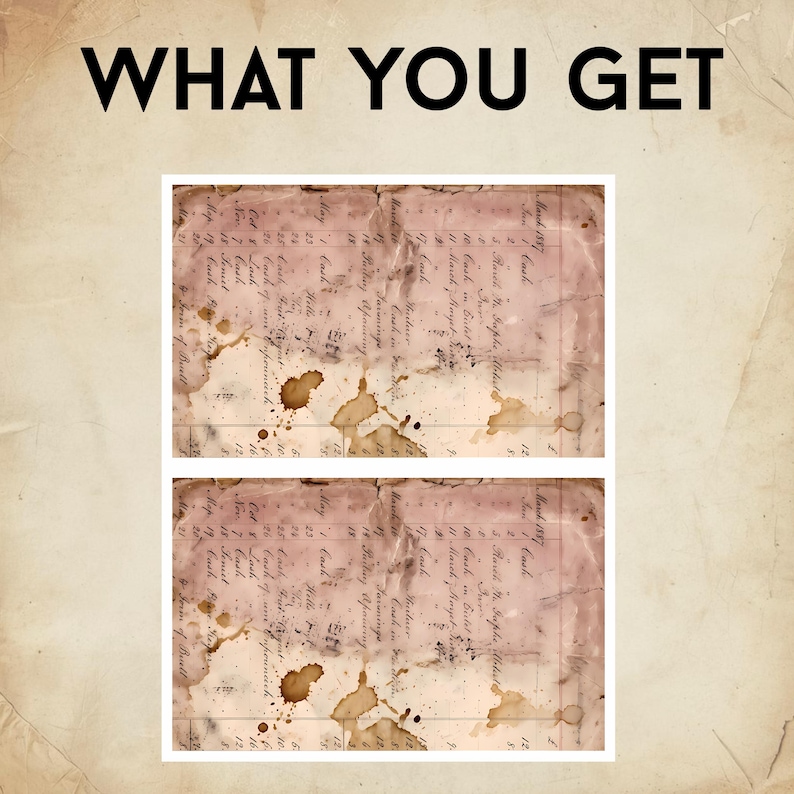May include: Two identical rectangular sheets of aged, stained paper featuring handwritten ledger entries from March 1887. The text WHAT YOU GET is printed in black at the top. The paper has a vintage, sepia-toned appearance with dark ink stains.