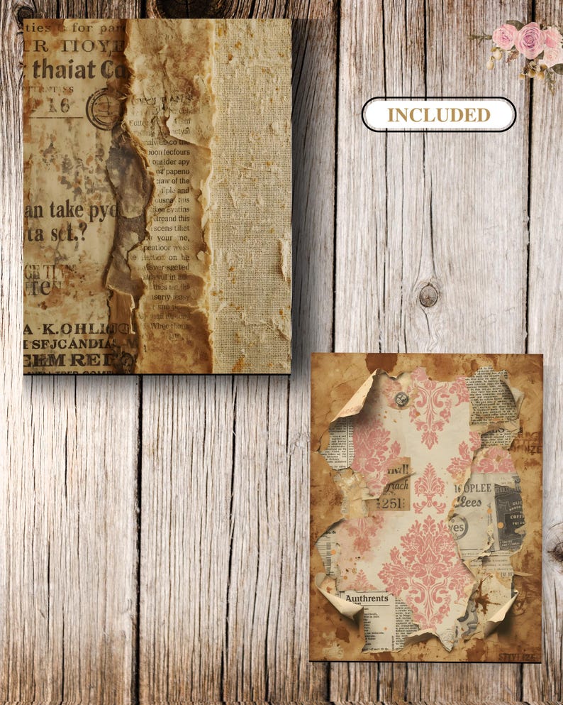 Vintage Damaged Paper Junk Journal Pages | Distressed Grunge Collage ...