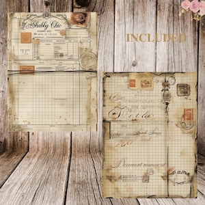 29 vintage rutnätspapper | Utskrivbara journalsidor i shabby chic | Smutsiga efemera-bakgrunder | Skräpjournal, scrapbooking, collage bild 2