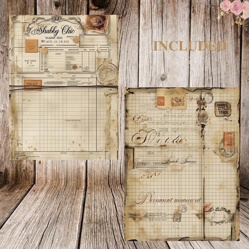 29 vintage rutnätspapper | Utskrivbara journalsidor i shabby chic | Smutsiga efemera-bakgrunder | Skräpjournal, scrapbooking, collage bild 2