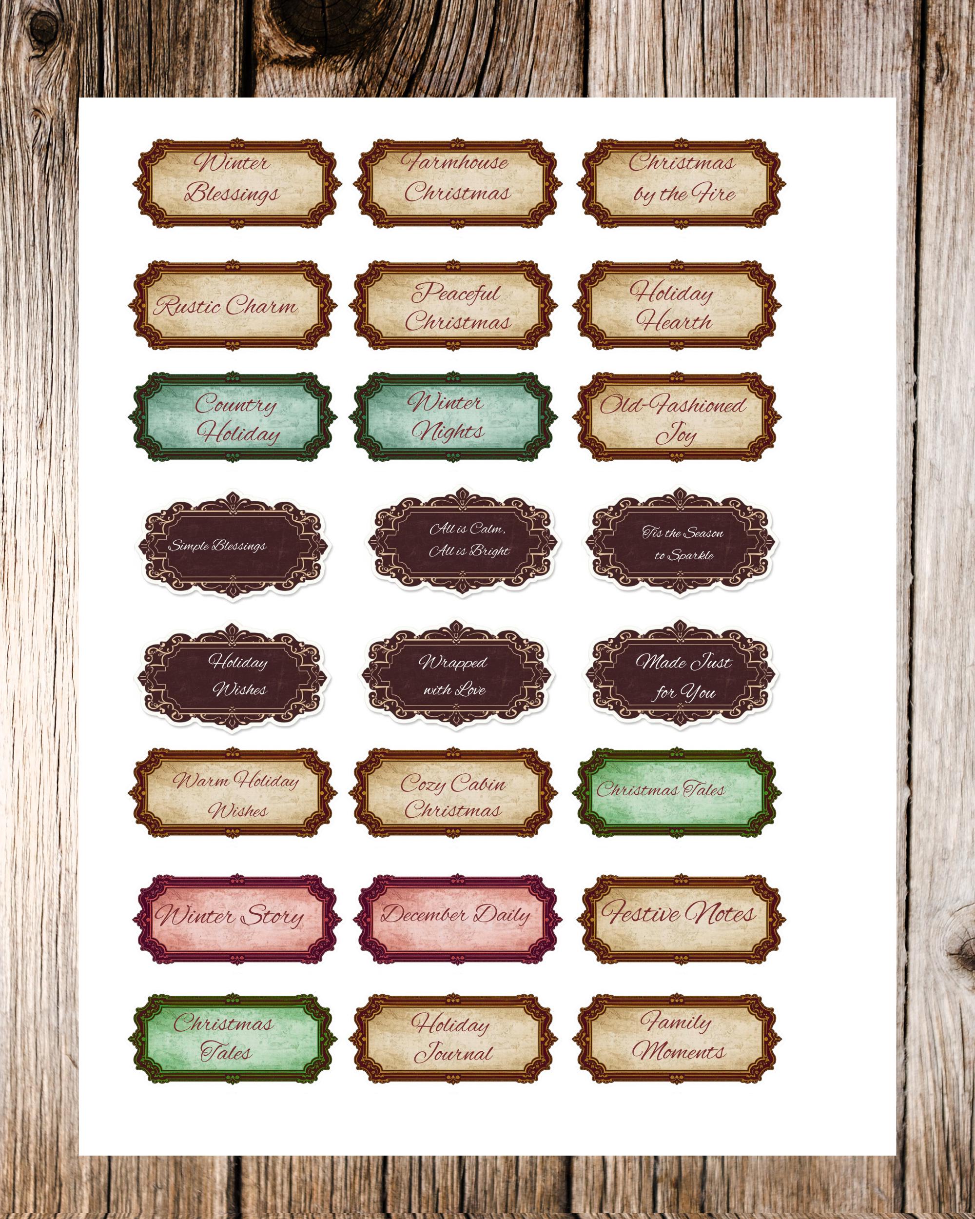 Rustic Christmas Labels Printable, Vintage Holiday Word Tags, Junk ...