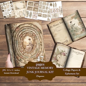 Puede incluir: Kit de diario vintage con 47 páginas, papeles de collage y efímeras. El kit incluye un diario grande con un diseño en capas y una mujer leyendo, además de varios diarios más pequeños y papeles decorativos. El kit mide 21,6 x 27,9 cm.