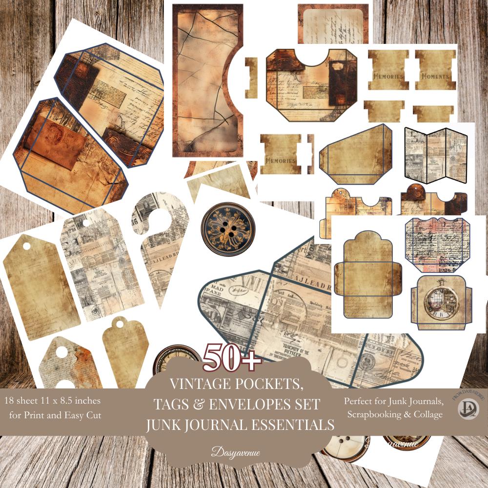 Vintage Junk Journal Pockets Tags and Envelopes Ephemera Set ...