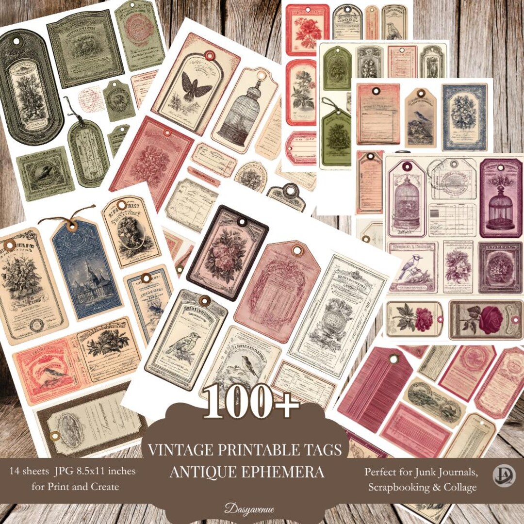 100+ Vintage Ephemera Tags Printable – Antique Junk Journal Labels ...