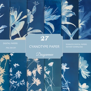 27 superbes arrière-plans numériques sur papier cyanotypé | Papiers continus haute résolution | Parfait pour les projets de scrapbooking et de conception graphique