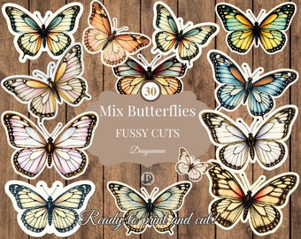 30 Vintage Butterfly Fussy Cuts | Printable for Journals | Junk Journal  |  Digital Butterfly Cutouts | Printable Scrapbook Paper