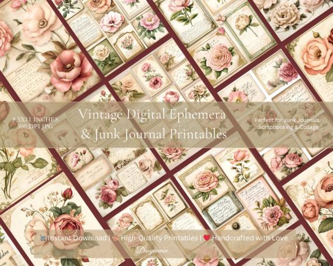 Vintage Junk Journal Ephemera | Digital Ephemera Pack | Floral ...