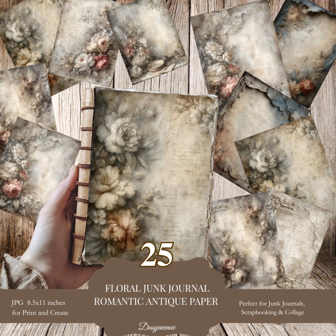 25 Vintage Floral Junk Journal Pages – Printable Antique Paper for ...