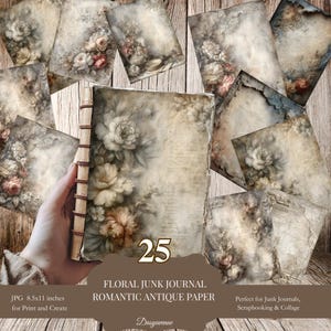 25 páginas de diário floral vintage – papel antigo para impressão para scrapbooking, colagem, itens efêmeros, projetos digitais e artesanais
