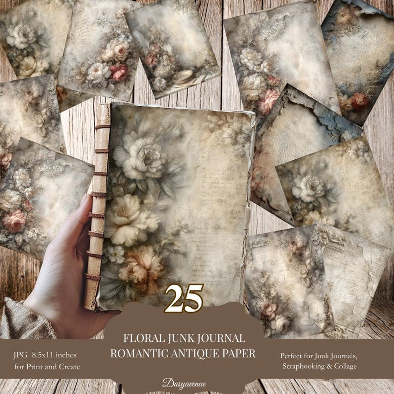 25 Vintage Floral Junk Journal Pages – Printable Antique Paper for ...